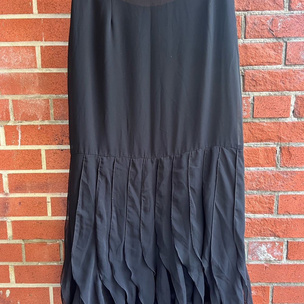 Vintage Black Maxi Skirt with Pleated Ruffle Hem